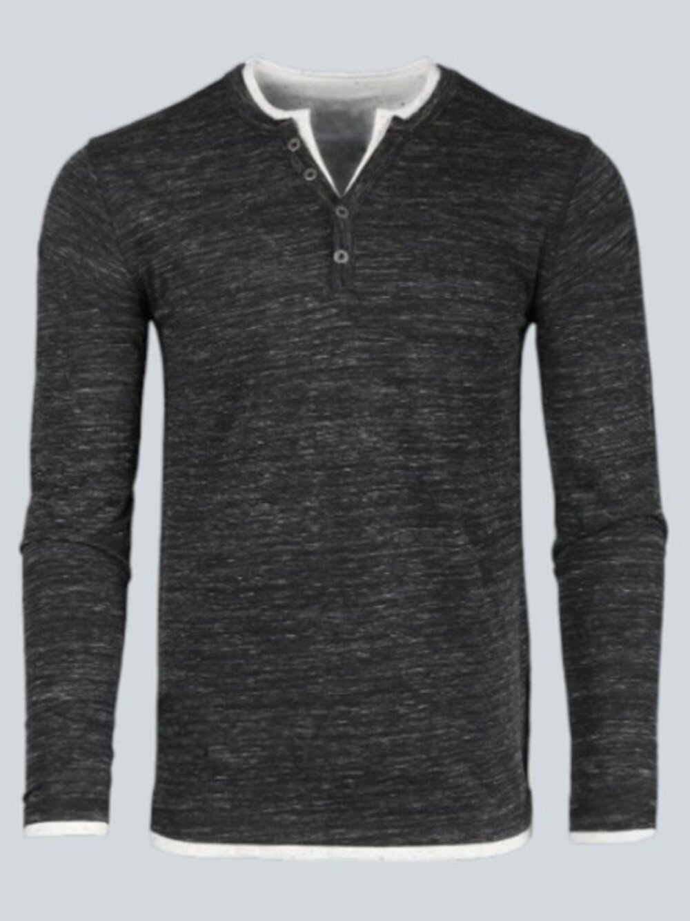 Phil Petter long sleeve henley top black, grey men's size XL